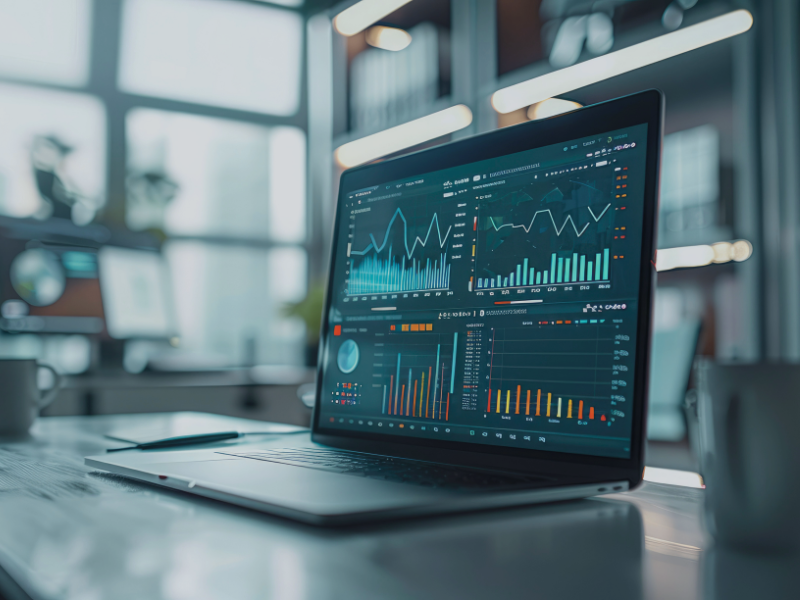 Market data on a computer in an office. 